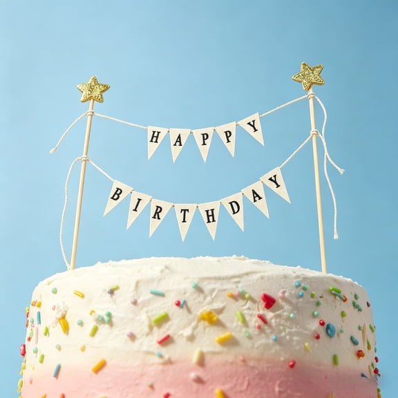Happy Birthday Cake Topper Banner,QZS Durable Handmade Pennant Flags for Party,Cake Decoration Supplies for Men and Women Birthday Party,1Pack