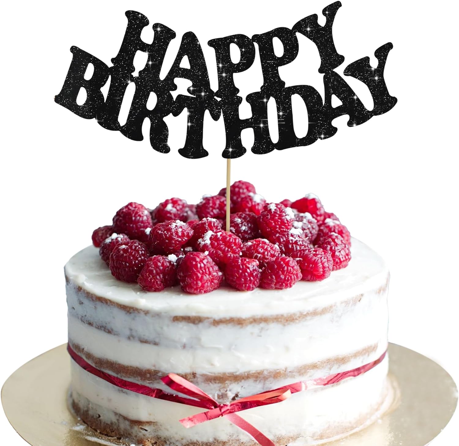 Happy Birthday Cake Topper, Black Glitter Birthday Cake Decoration