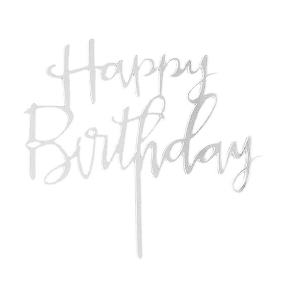 Happy Birthday Cake Topper Cupcake Birthday Party Decorating Card Accessories Silver