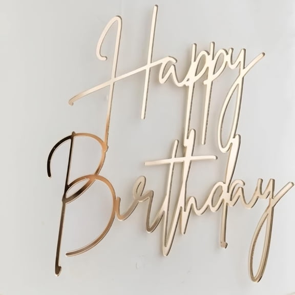 Happy Birthday Cake Topper, Gold Mirror Acrylic Happy Birthday Cake Sign Decorations