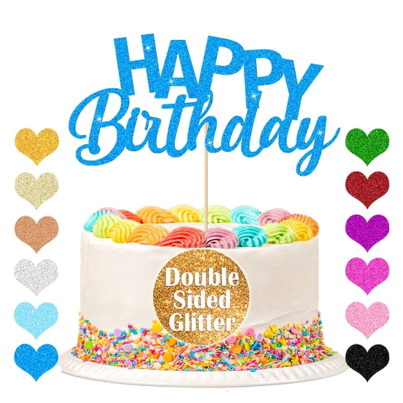 Happy Birthday Cake Topper, Handmade Glitter Cake Topper, Birthday Cake Decoration Party Supplies