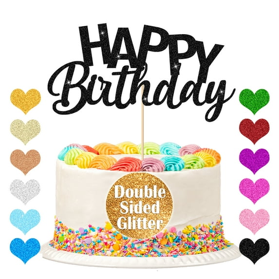 Happy Birthday Cake Topper, Handmade Glitter Cake Topper, Birthday Cake Decoration Party Supplies