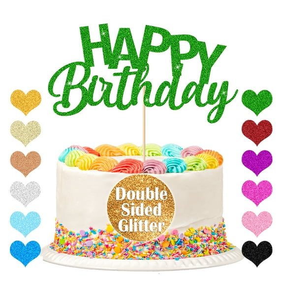 Happy Birthday Cake Topper, Handmade Glitter Cake Topper, Birthday Cake Decoration Party Supplies