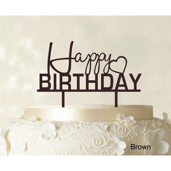 """Happy Birthday"" Cake Topper Personalized Brown Cake Topper Cake Decorations Color Option Available 6""-7"" Inches Wide"