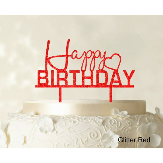"""Happy Birthday"" Cake Topper Personalized Glitter Cake Topper Cake Decorations Color Option Available 6""-7"" Inches Wide"