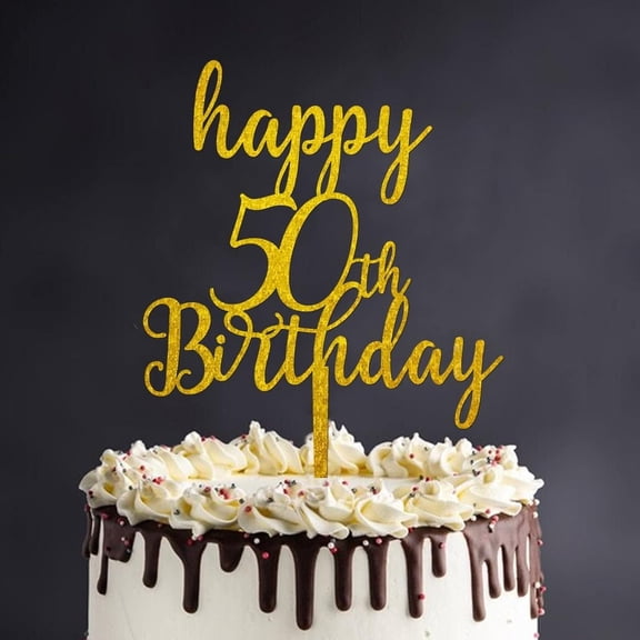 Happy Birthday Cake Topper Personalized Names Numbers Happy 50th Birthday Engraved Cupcake Topper Dessert Cake Keepsake for Birthday Anniversary Party Decorations