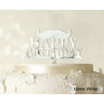 thumbnail image 1 of """Happy Birthday"" Cake Topper With Moustache Mirror White Cake Topper Cake Decorations Color Option Available 6""-7"" Inches Wide", 1 of 1