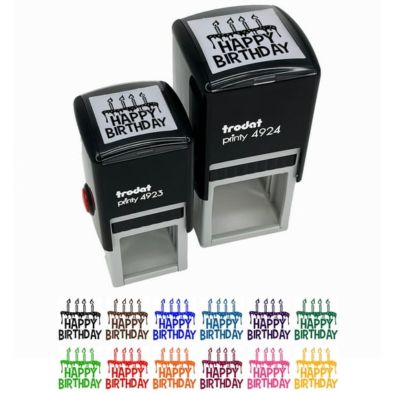 Happy Birthday Cake with Candles Self-Inking Rubber Stamp Ink Stamper - Lime Green Ink - Small 1 Inch