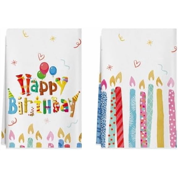 Happy Birthday Candles Balloons Confetti Kitchen Towels Dish Towels 18x26 Inch Home Decorations Hand Towels Set of 2 Drying Dishcloth$$Home Decor, Kitchen, & Other