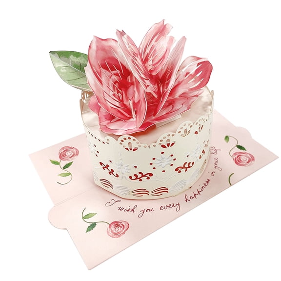 Happy Birthday Card 3D Birthday Gift Greeting Card with Paper Flower Rose Cake for Girls, Boys Men and Women All Ages, Gifts for Mother's Day, Teacher's Day, Thanksgiving, Birthday