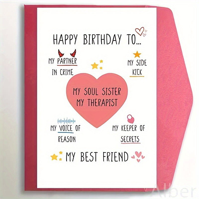 Happy Birthday To My Bestie Greeting Card - 5x7 Inch Blank Inside, Premium Cardstock With Envelope