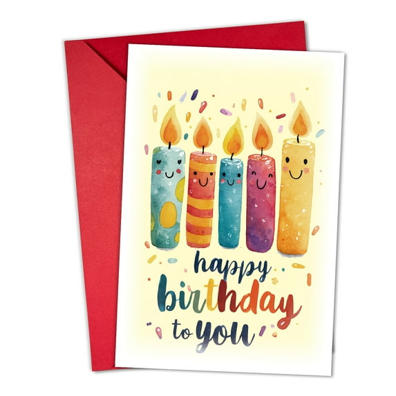 Happy Birthday Card with Colorful Candle Design – Fun Greeting Card for Kids, Friends, and Family – Envelope Included, Blank Inside for Personalized Messages