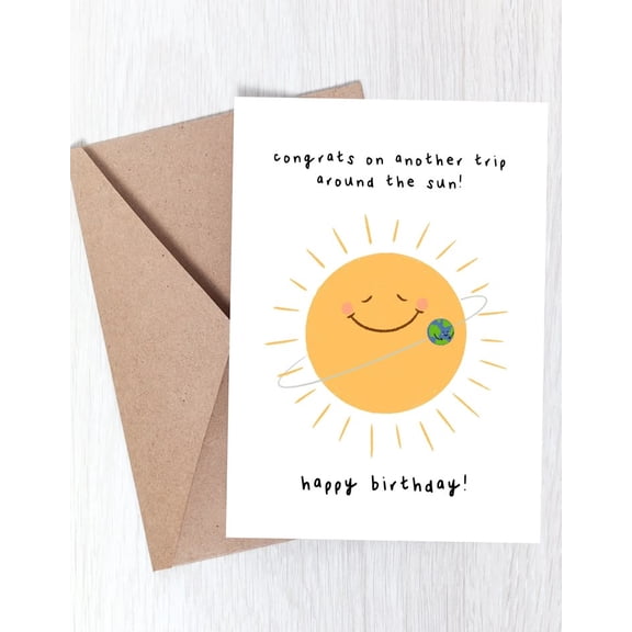 Happy Birthday Card - "Congrats on Another Trip Around the Sun" with Cute Sun Design - Blank Inside, Includes Envelope - Perfect for Birthday Wishes and Celebrations