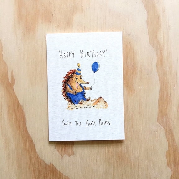 Happy Birthday Card - Cute Hedgehog Design with Balloon - "You're the Ants Pants" - Perfect for Kids and Adults - Blank Inside, Envelope Included