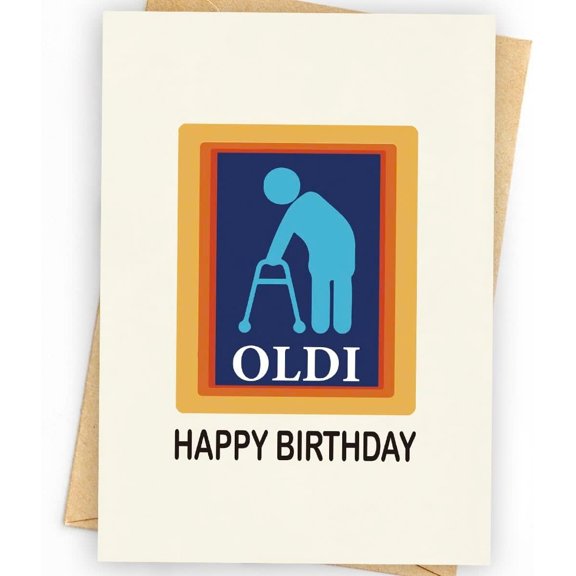 Happy Birthday Card with Elderly Walker Design - Humorous Old Age Celebration Card - Blank Inside, Envelope Included - Perfect Gift for Senior Friends and Family