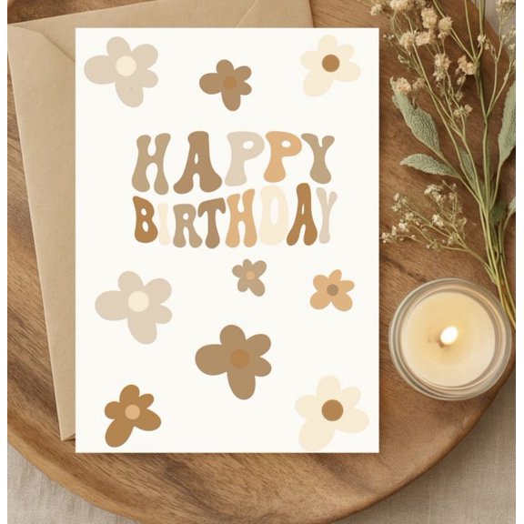 Happy Birthday Card – Floral Design with Cheerful Typography – Blank Interior for Personalized Messages – Perfect for Friends and Family Celebrations