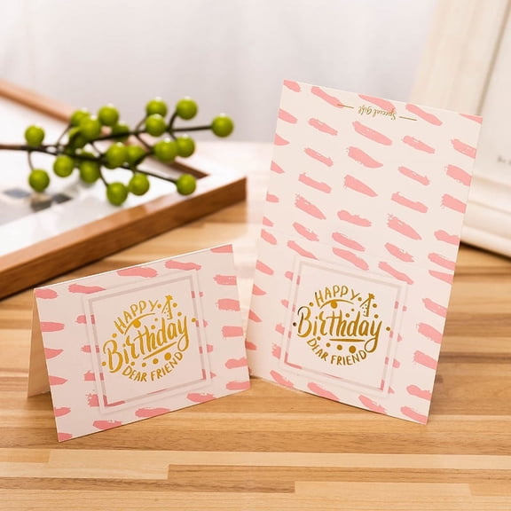 Happy Birthday Card for Friends  Cheerful Pink Brush Stroke Design  Envelope Included, Blank Inside  Perfect Gift for Any Friends Birthday Celebration