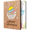 thumbnail image 1 of Happy Birthday Card Real Bamboo Wood Greeting Card with Hollow Cake & Star and Engraved Words Design Handmade Handwritten Card with Envelope, 1 of 6