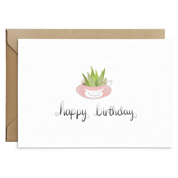 Happy Birthday Card with Succulent Design Eco-Friendly Greeting Card Blank Inside, Envelope Included Perfect for Friends, Family, and Loved Ones