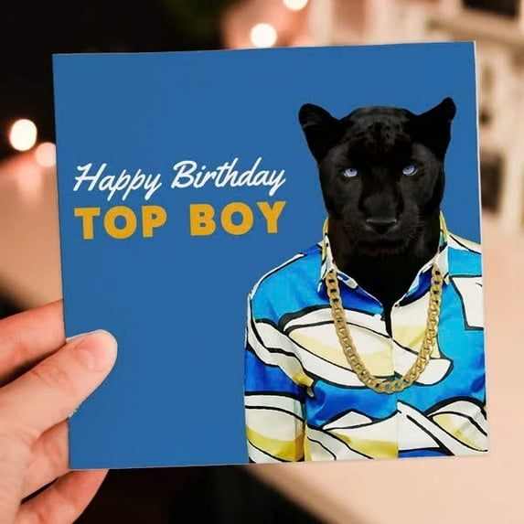 Happy Birthday Card for Top Boy – Unique Design Featuring Panther with Stylish Outfit – Envelope Included, Blank Inside – Perfect for Celebrating Special Occasions
