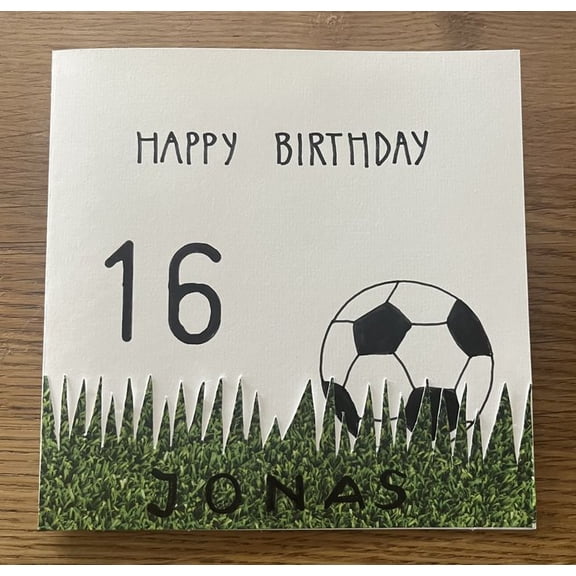 Happy Birthday Card for 16-Year-Old Boy Personalized Soccer Theme with Name JONAS Fun Birthday Card with Grass & Ball Design