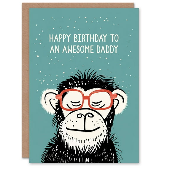 Happy Birthday Card to an Awesome Daddy Cheeky Chimp Nerd Chimpanzee Monkey