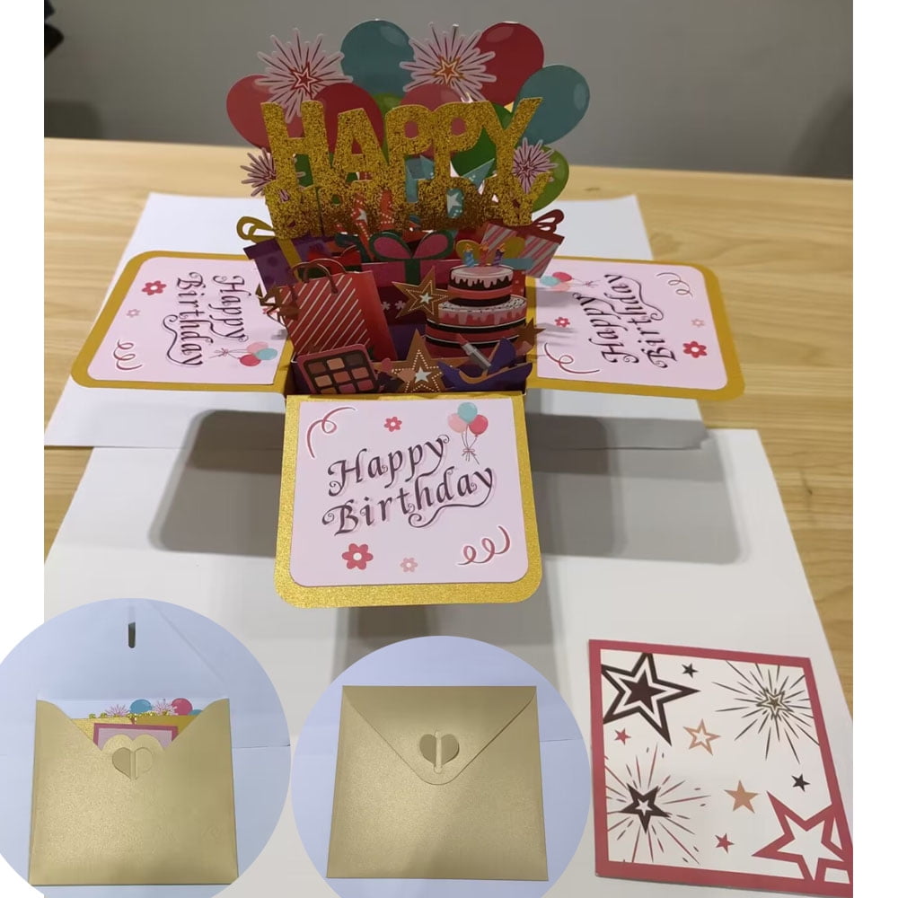 FENGHEMINGA 3D Happy Birthday Greeting Card, Fireworks and