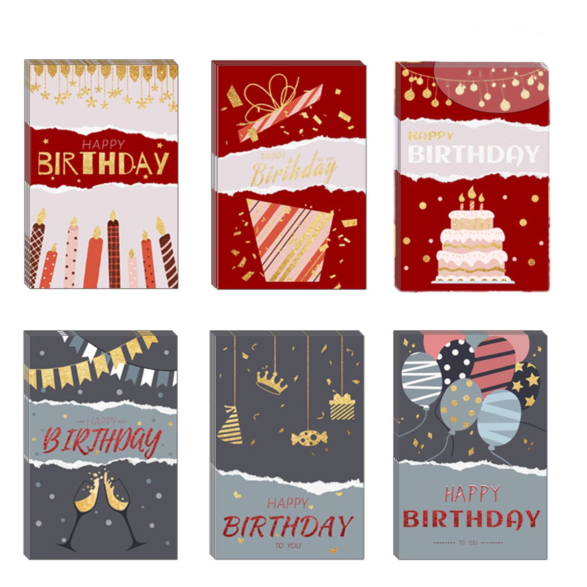 Happy Birthday Cards Assortment - Bday Cards in Bulk - 5x7 Assorted 48 Pack Unique Designs with Envelopes - Birthday Card for Men Women Kids - Sprinkles