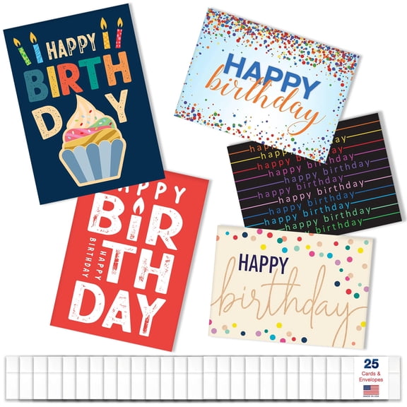 Happy Birthday Cards with Envelopes (2Variety Pack - Designs) Bulk Birthday Card Set for Family & Business (5x7 inch - A7) Office, Work, Coworkers, Employees, Clients (VP2410) Made in USA Y101