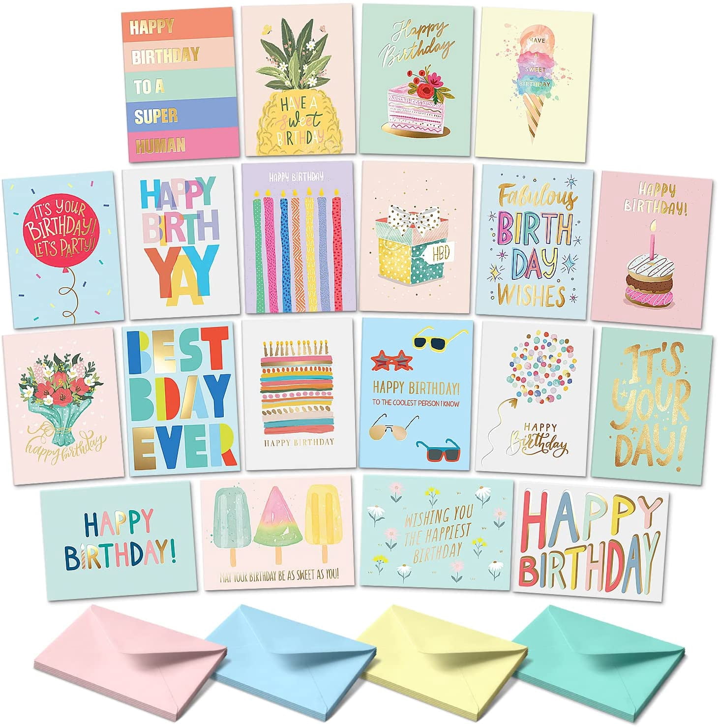 Happy Birthday Cards with Envelopes & Assortment Box. Variety Set of 20 Assorted Birthday Cards with Envelopes, Perfect Bulk Pack for Celebrations, Special Occasions, Friends