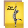 thumbnail image 1 of Happy Birthday Cat Toy Play Yellow Greetings Card Plus Envelope Blank inside, 1 of 3
