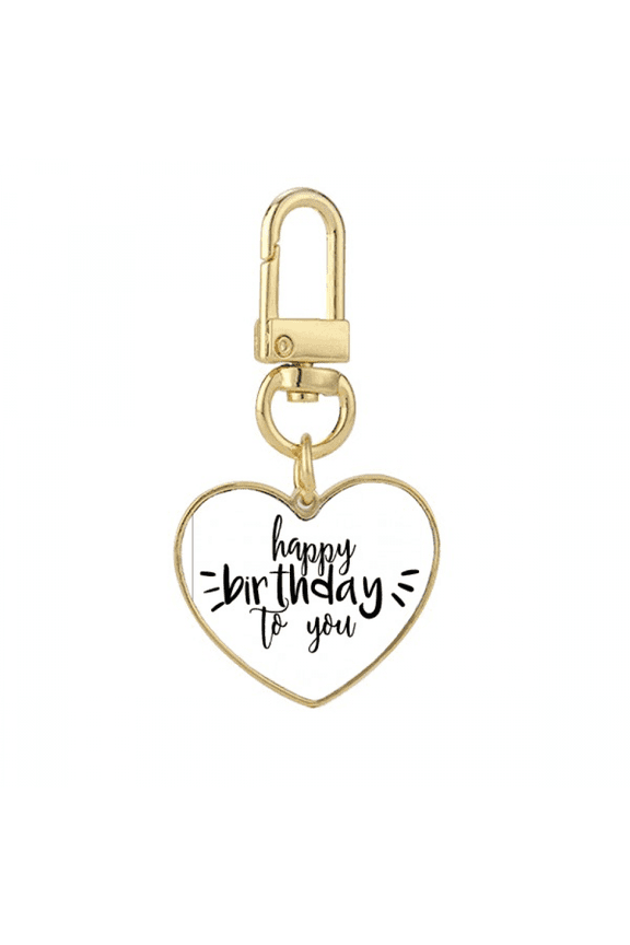 Happy Birthday Celebrate Quote Gold Heart Keychain Metal Keyring Holder