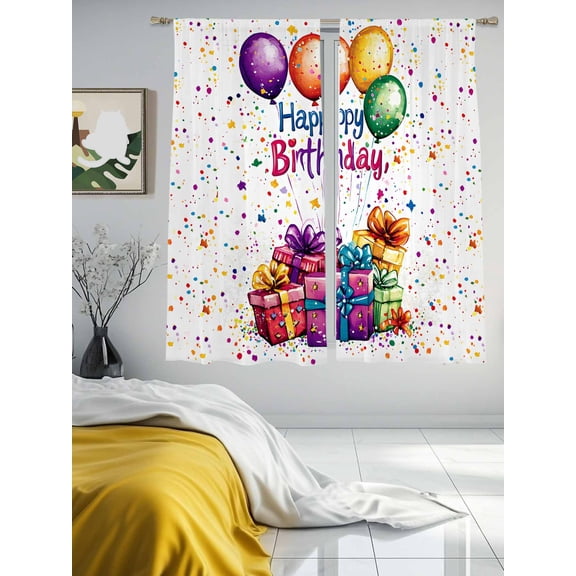 Happy Birthday Celebration Party Sheer Curtains 2 Panels Set Colorful Present Balloon Lihgt Filtering Rod Pocket Voile Drape,Semi Sheer Window Curtains for Bedroom Living Room,52"x63"