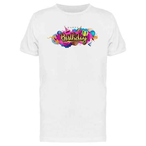 Happy Birthday Celebration Text T-Shirt Men -Image by Shutterstock, Male Large