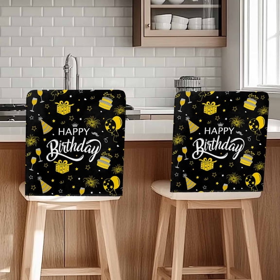 Happy Birthday Chair Covers Set of 8 Cake Firwoks Black Chair Back Covers Stretch Removable Washable Slipcovers Protector for Dining Room Kitchen Party Decor