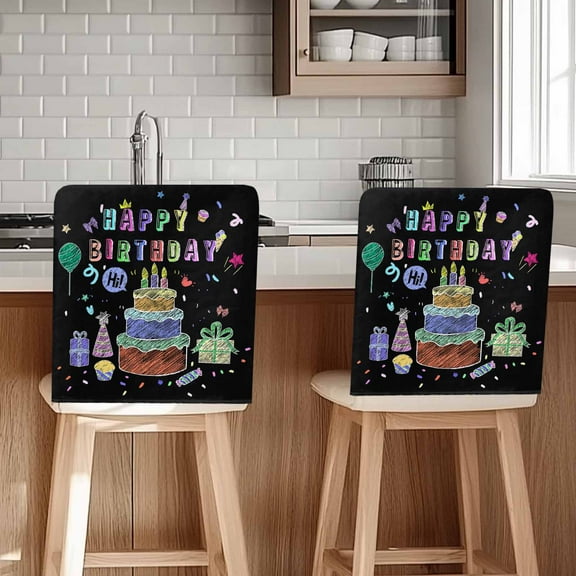 Happy Birthday Chair Covers Set of 8 Cake Firwoks Black Chair Back Covers Stretch Removable Washable Slipcovers Protector for Dining Room Kitchen Party Decor