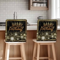 Happy Birthday Chair Covers Set of 1 Gold Black Chair Back Covers Stretch Removable Washable Slipcovers Protector for Dining Room Kitchen Party Decor
