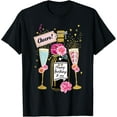 thumbnail image 1 of Happy Birthday Champagne Flutes With Floral Flower For Women T-Shirt men and women can wear, black, white, gifts, 1 of 4