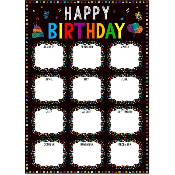 Happy Birthday Chart Poster for Classroom - Confetti Birthday Calendar Class Birthday Chart Posters for Bulletin Board Decorations Back To School Teacher Supplies