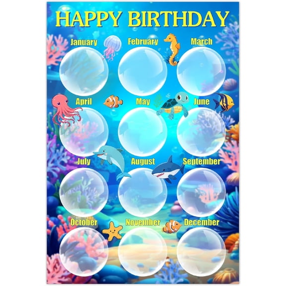 Happy Birthday Chart for Classroom Reusable Month Poster Calendar Paper Sea Ocean Animals Bulletin Boards Display Chart