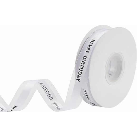 Happy Birthday Chiffon Ribbon Birthday Chiffon Ribbon for Gift Wrapping Cake Decoration Trim for DIY Craft Flower Bouquet Making Cake Box Gift Wrapping Party Supplie White