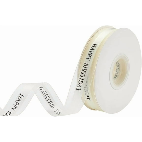 Happy Birthday Chiffon Ribbon Birthday Chiffon Ribbon for Gift Wrapping Cake Decoration Trim for DIY Craft Flower Bouquet Making Cake Box Gift Wrapping Party Supplie Floral White Making DIY