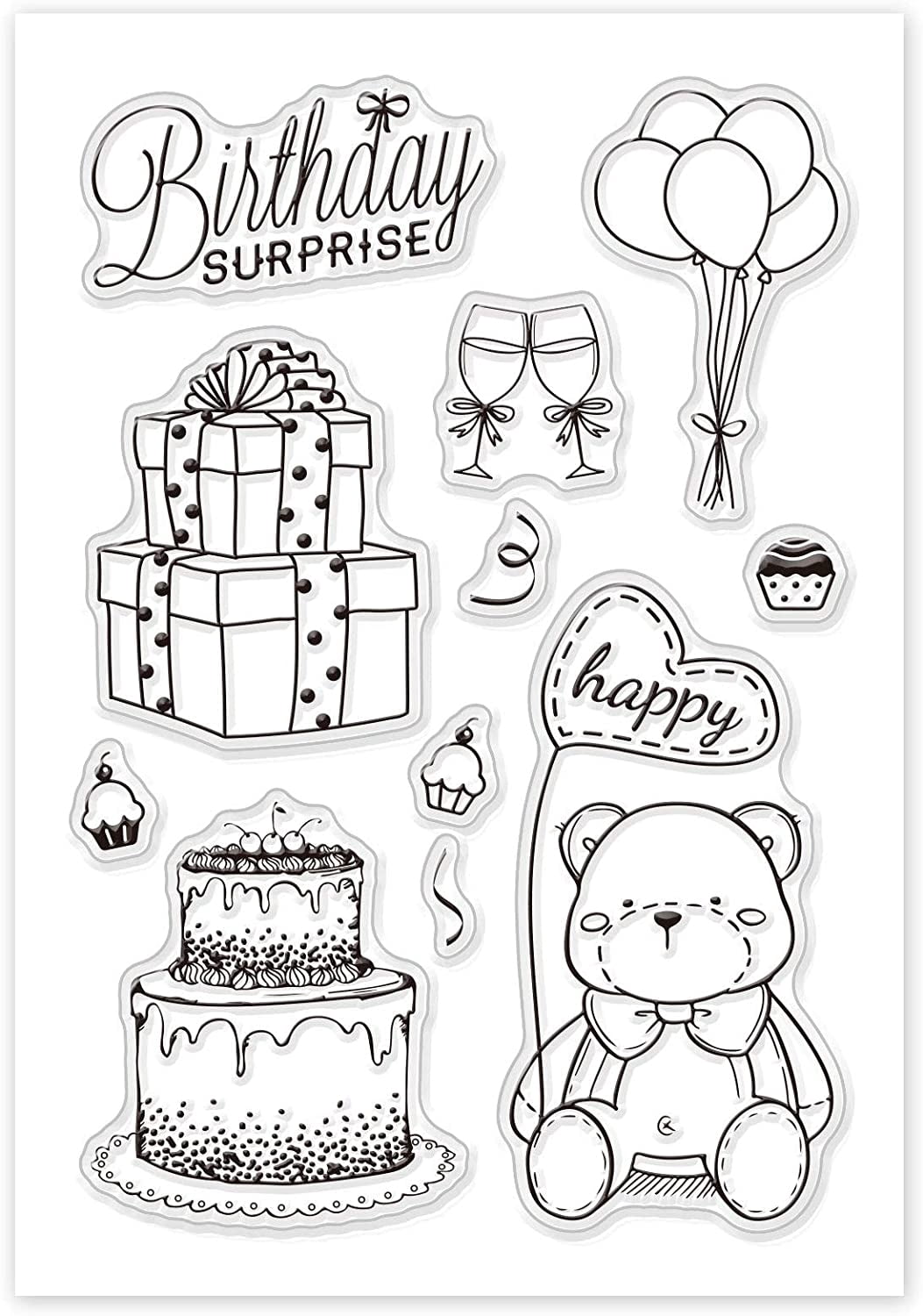 Happy Birthday Clear Stamps Silicone Stamp Cards Cake Gift Bear ...