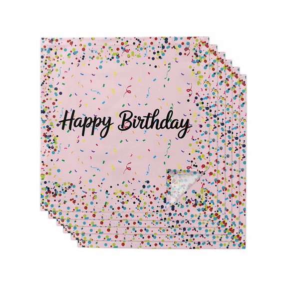 Happy Birthday Cloth Napkins Set of 6 Reusable Dinner Napkins, Pink Modern Abstract Art Cocktail Napkin Washable Table Napkins for Wedding/Holiday Party/Baby Shower 20"x20"