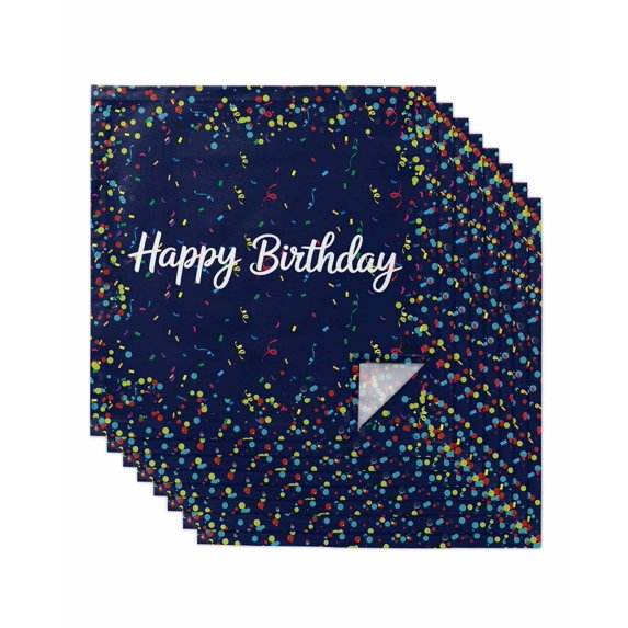 Happy Birthday Cloth Napkins Set of 8 Reusable Dinner Napkins, Navy Blue Modern Abstract Art Cocktail Napkin Washable Table Napkins for Wedding/Holiday Party/Baby Shower 20"x20"