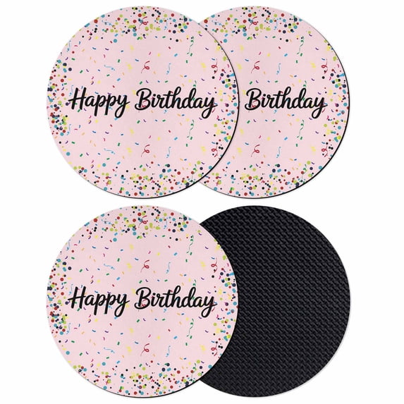 Happy Birthday Coasters Set of 4, Absorbent Coasters for Drinks, Pink Modern Abstract Art Coaster for Desk Coffee Table Protection, Home Decor House Warming Gifts 4"