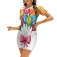 thumbnail image 1 of Happy Birthday Colorful Balloons Celebration Sweet Elegant Short Sleeves Dress Women Korean Kawaii Dress, 1 of 9