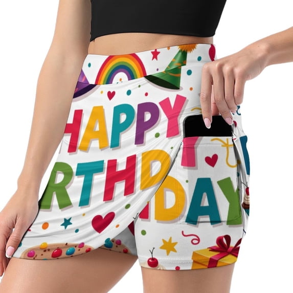 Happy Birthday Colorful Celebration Time Women's Shorts Non-Slip Single Pocket A-line Trouser Skirt Summer Shorts Casual Shorts for Women