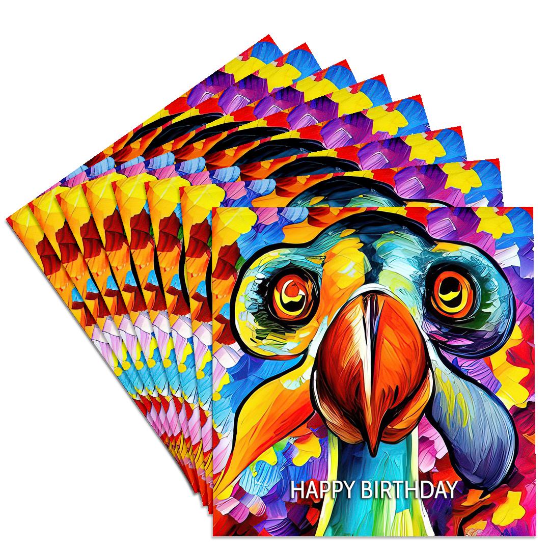3drose, Happy Birthday. Colorful Dodo Bird Digital Art. Funny Greeting Card, Set of 8 Ceramic Tile Coasters