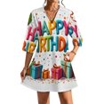 thumbnail image 1 of Happy Birthday Colorful Presents Balloons Womens Dress With Pockets Summer V Neck 3/4 Sleeve Dress Plus Size Loose Dress, 1 of 7